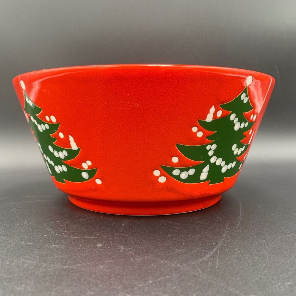 Vintage Christmas Tree Red Ceramic Serving Bowl Holiday Decor MCM Retro - Picture 5 of 10